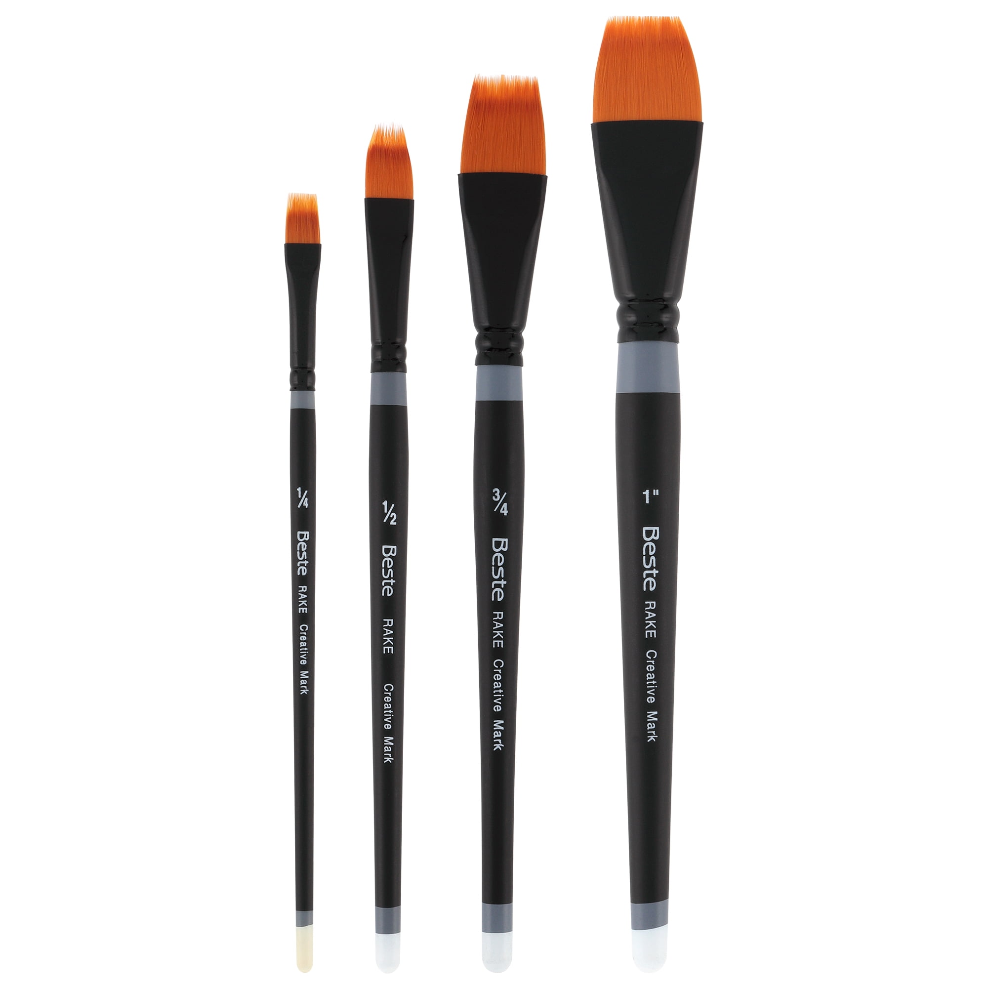 Creative Mark Beste Golden Taklon Brush Rake, Set of 3 Artist Paint Brush, Professional Watercolor Brushes, For Acrylic Painting, Short Handle, Sharp Edges, Hand-Tied & Shaped