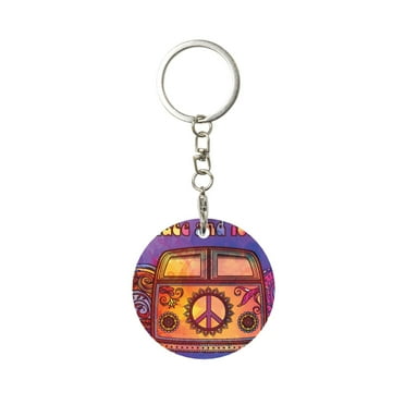 Naloa Peace And Love Print Round Keychain Keychain Key Ring, Key Tag, Key Chain Bulk for Gift Accessories (Round)
