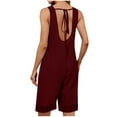 thumbnail image 6 of Generic Womens Summer Linen Rompers Solid Color Dressy Casual Loose Fit Knee Length Overalls Wide Leg Jumpsuit with Pockets, 6 of 7