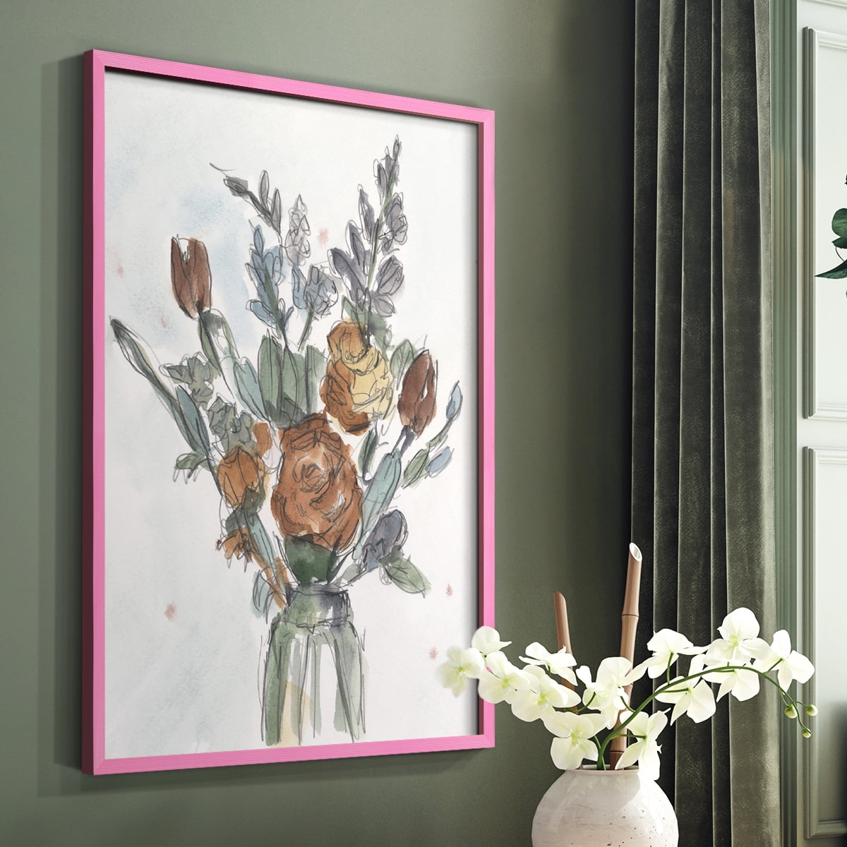 Watercolor Floral Arrangement II Framed Print in Pink Solid Wood 8 x 10 Framed Print