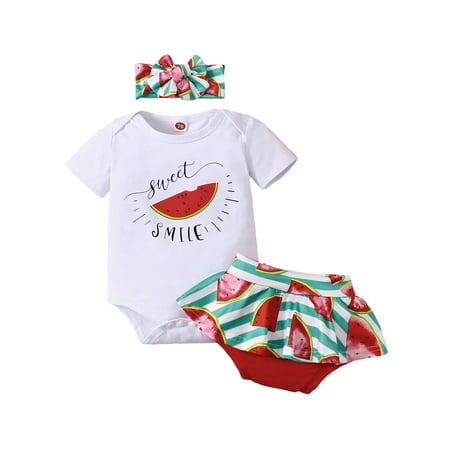 

jaweiw Infant Girl Summer Clothes Set Letter O-Neck Short Sleeve Jumpsuit + Sunflower Printed Shorts + Bow Hairband