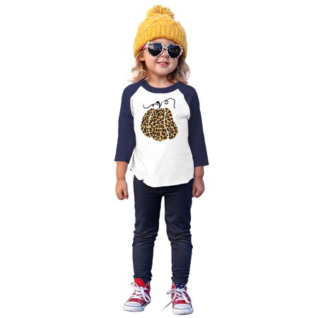 Ma Croix Kids Leopard Print Pumpkin Halloween Graphic 3/4-Sleeve Raglan T-Shirts