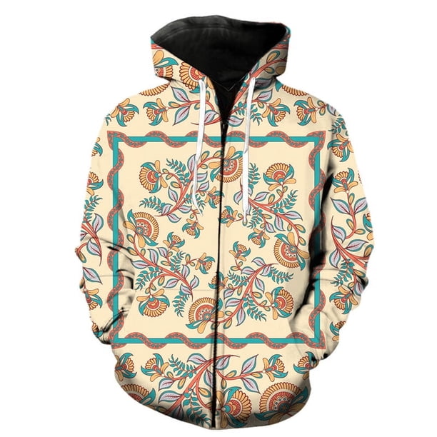 Sudadera con capucha con cremallera y estampado floral 3D exótico retro para hombre, chaquetas de moda, sudaderas divertidas y geniales, tops de hip hop, sudaderas con capucha de calle.