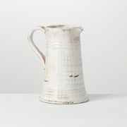 Sullivans White Pitcher Ceramic Vase, 8 x 10 Inches, Rustic Home Decor (CM2364)