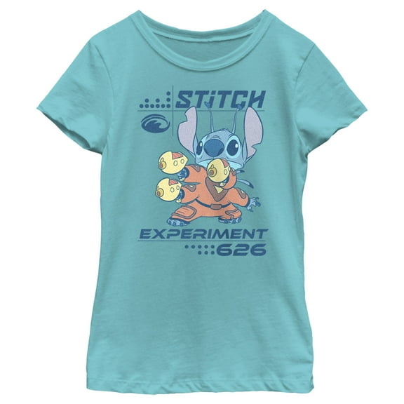 Girl's Lilo & Stitch Armed and Ready  Graphic Tee Tahiti Blue Large