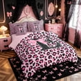 thumbnail image 2 of Manfei Pink Leopard Print Bow Letter E Twin Bedding Sets for Girls, Fashion Initial Bedding Comforter Set, Pink Reversible, 7pcs, 2 of 7