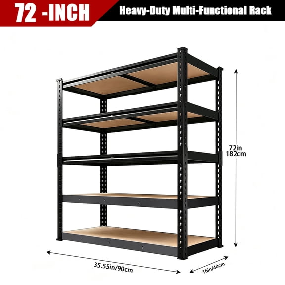 Heavy-Duty Storage Shelf, 5-Tier Metal Shelving Unit with A Sturdy Frame Design.