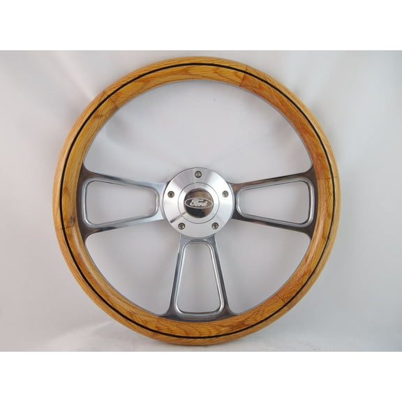 55-56 All Mercury Cars 14" Unstained Oak Burn Wood Billet Polished Steering Wheel Set Adapter & Horn