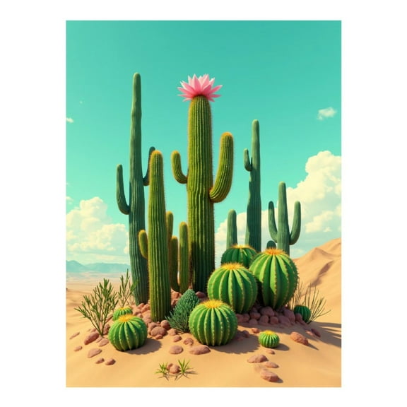 Diamond Art Kit for Adults, Desert Cactus Blooming Scene Diamond Painting for Adults Beginners, DIY Diamond Art Painting Kits, 5D Diamond Painting Crafts for Home Decor 12x16 Frameless