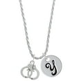 thumbnail image 1 of Delight Jewelry Silvertone Handcuffs Silvertone Script Initial Disc - Y - Charm Necklace, 20"+3", 1 of 4