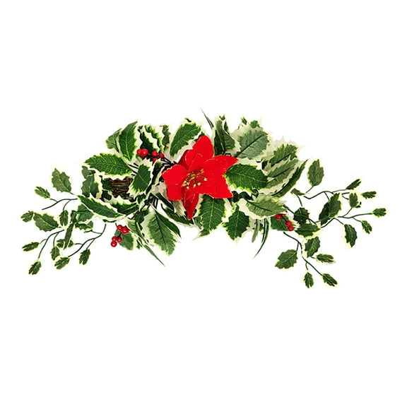 19-inch Christmas Swag for Front Door Christmas Wreath with Artificial Poinsettia Flower and Green Leaves Home Wall Decoration