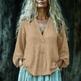 thumbnail image 2 of Breezora Breathable V Neck Blouse Women's Linen Blend Shirt Relaxed Fit Plus Size Tunic Top XXL Size Khaki, 2 of 5