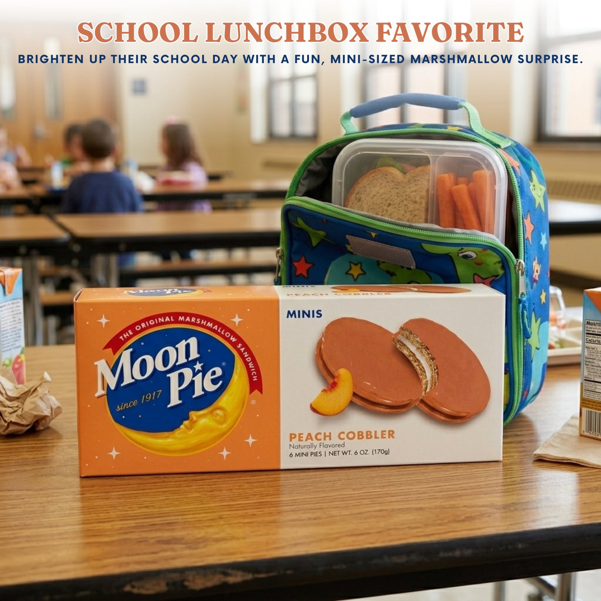 Moon Pie Minis Peach Cobbler Marshmallow Sandwiches (Pack of 2, 12 Total Mini Pies), Individually Wrapped Snack Cakes with Noelle's Delight