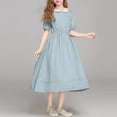 thumbnail image 2 of Bxsruta Girls Solid Color Doll Collar Dress High Waist A Line Short Sleeve School Uniform Dress for Teen Students Summer Versatile Wear, 2 of 7