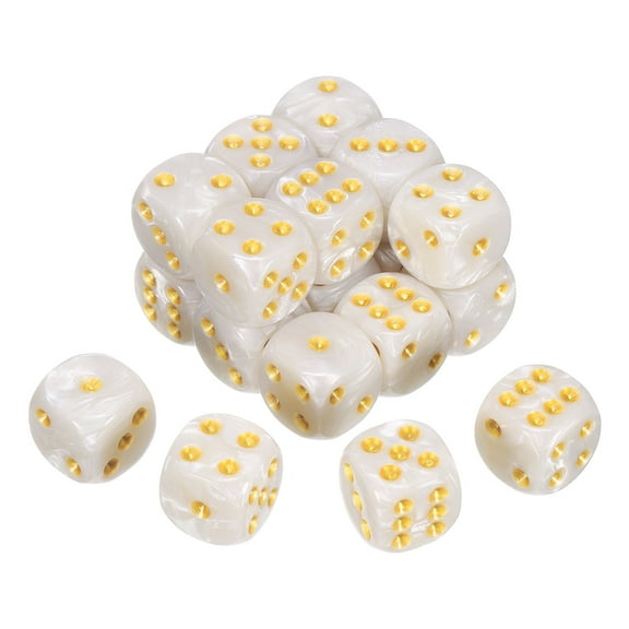20Pack 6 Sided Colored Standard Dice, Acrylic D6 Mini Polyhedral Pearl Pattern Game Dice Set for Table Games or Math Learning, White/Gold Point
