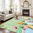thumbnail image 2 of 5'x7' Area Rugs for Living Room Bedroom, Easter Bunny Washable Rug Carpet Runner Indoor Outdoor, Farmhouse Colorful Eggs Tulip Wood Grain Green Non Slip Floor Mats Area Rug for Kitchen, Nursery, 2 of 8