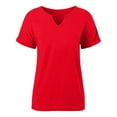 thumbnail image 3 of Women's Fashion Solid Color Loose Small V Neck T Shirt Medium Sleeve Athletic Shirts Pack Women Womens Summer Shirt Long Fitted Shirts for Women Workout Loose Tops Women Workout Shirt Beaded, 3 of 3