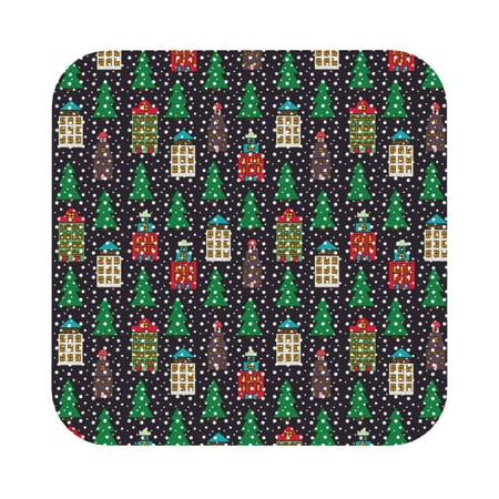 

Giroia Christmas Trees And Houses Coasters Leather Coasters Set of 6 Coaster for Drinks Square