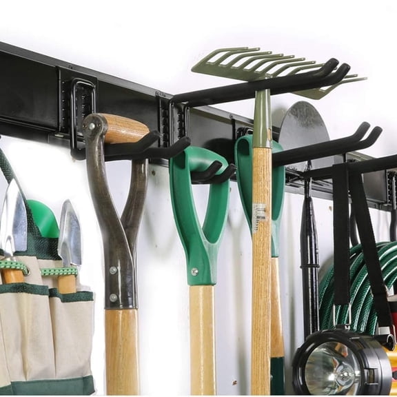 13 PCS Tool Storage Rack, 64 Inches Adjustable Garage Organization Wall Mounted Storage System with 9 Hooks, Heavy Duty Steel Garden Tool Organizer Wall Holders