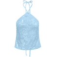 thumbnail image 7 of Women Y2k Sequin Floral Tank Top Sparkle Pearl Embellished Cami Top Sleeveless Rhinestone Crop Top Blue M, 7 of 7