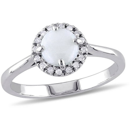 - 1/2 Carat T.G.W. Opal and Diamond-Accent Sterling Silver Halo Cocktail Ring