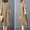 thumbnail image 4 of Robes pour Femmes Été 2024, Robe Décontractée en Coton et Lin, Manches Courtes, Col à Revers, Unie, 50 % de Réduction!, 4 of 6