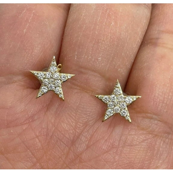 1Ct Round Cut Lab-Created Diamond Women Star Stud Earring 14k Yellow Gold Plated