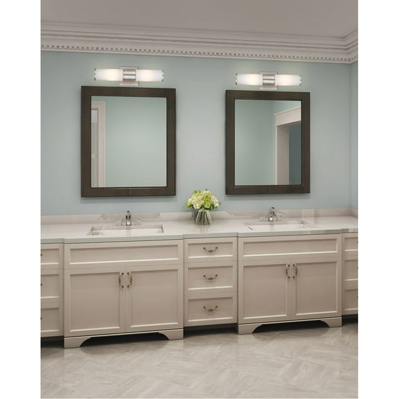 16.5 inch 2 Light Brushed Nickel Wall Sconce/ Bathroom Vanity light fixture with White Glass Shade