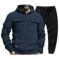 thumbnail image 2 of Lekwk Mens Sweat Suits 2 Piece Set Warm Fleeced Lined Matching Sweatsuit Quarter Button Drawstring Hoodies & Elastic Waist Joggers Fall Winter Thermal Casual Sport Trucksuit with Pockets, 2 of 7
