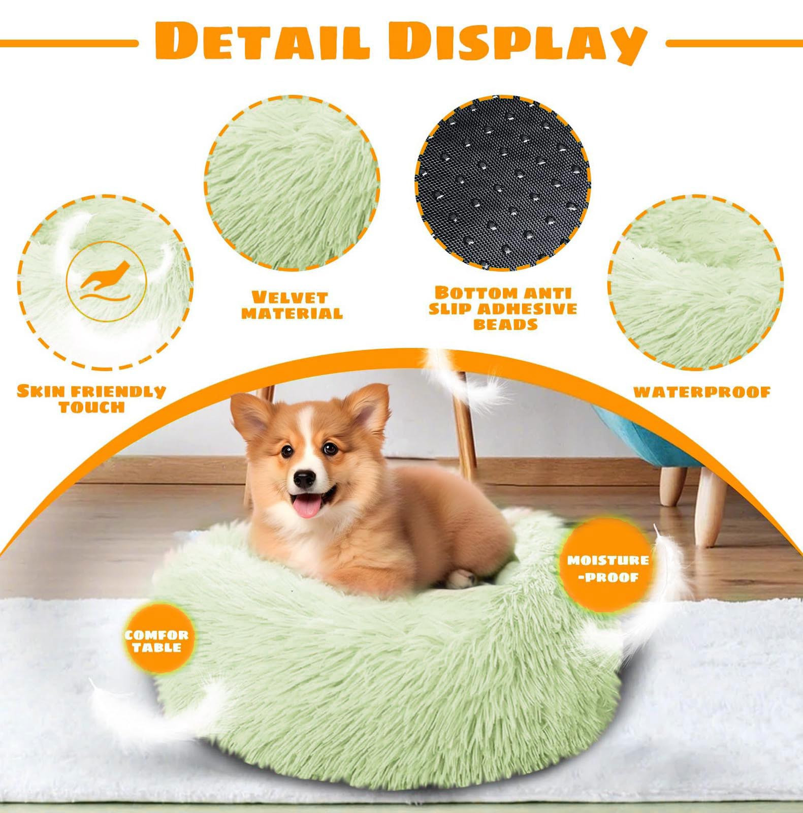 Orthopedic Calming Dog Bed for All Sizes Cozy Round Washable Pet Bed with Non- Base and Interactive Cat Teaser Toy