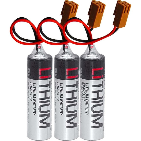 3 PCS ER6V/3.6V 2400mAh PLC Lithium Battery with Brown Plug for M64 System