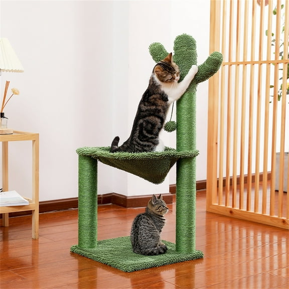 Pefilos Cat Scratching Posts for Indoor Cats Tree with Play Ball and Bed Cat Condo for Outside Green-Cactus Cat Scratching for Furniture
