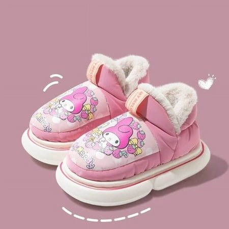 

Cute Sanrioed Kuromi My Melody Hellokittys Cotton Slippers for Autumn and Winter Girls Plush and Warm Parent-Child Cotton Shoes
