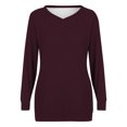 thumbnail image 4 of ibuvkizy Womens Tops Dressy Casual,Womens Long Sleeve Shirts,Oversized Tshirts Shirts for Women Solid Workout Sweatshirts Casual Basic Long Sleeve Shirt Classic V-Neck Tops Wine,XXL, 4 of 4