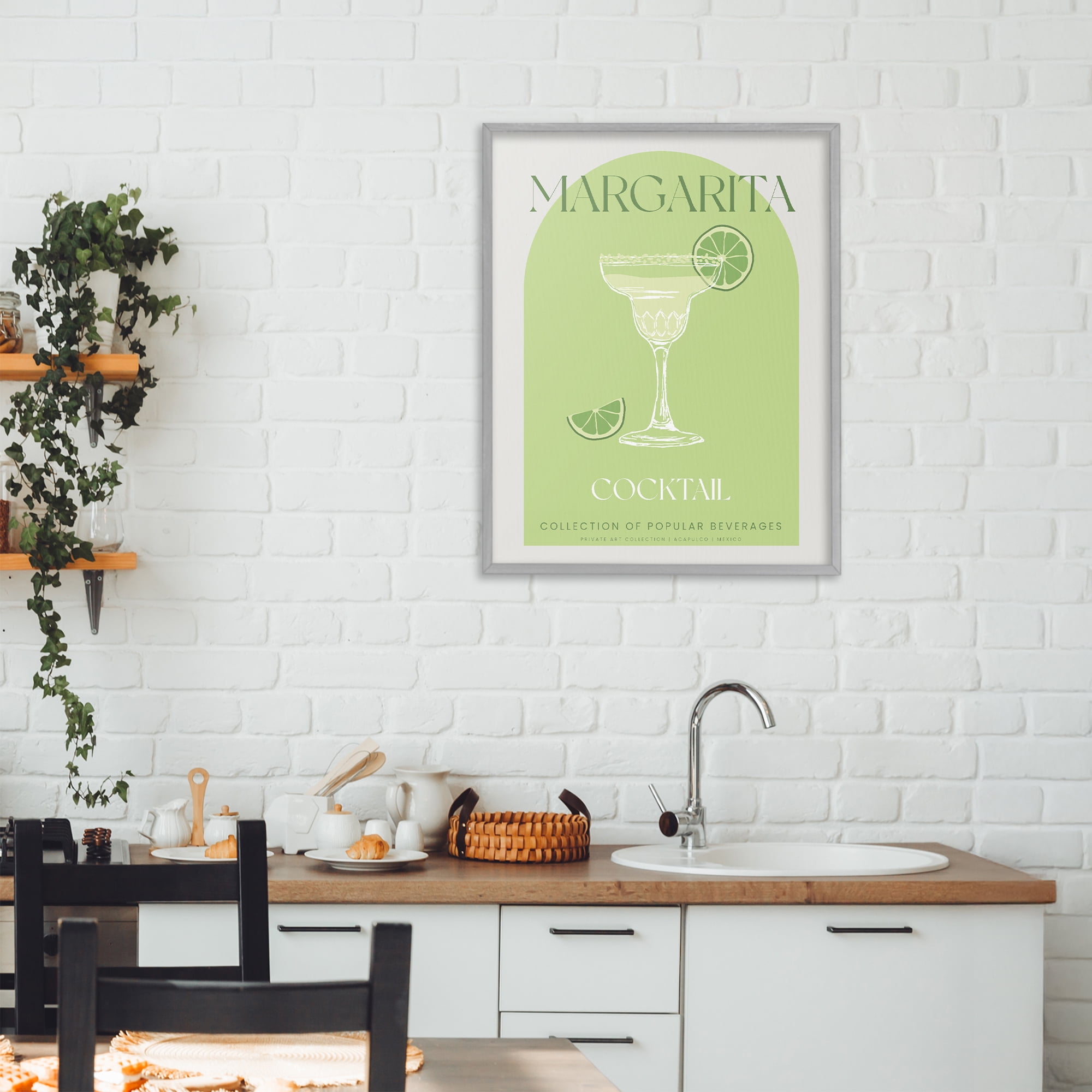 Stylish Retro Margarita Gray Framed Giclee Art, design by Lil' Rue