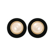 TAZZA WOMEN'S GOLD-TONE FAUX PEARL AND BLACK VELVAT PLASTIC CLIP ON EARRING