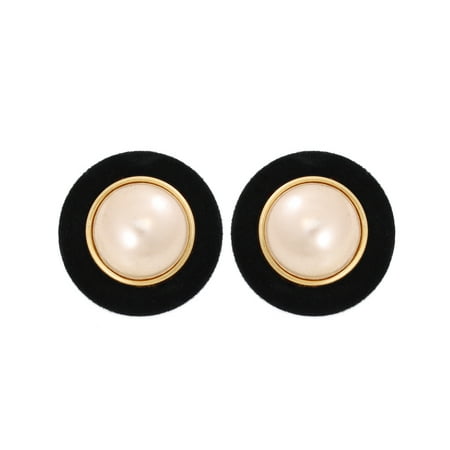 Aqua Womens Earring - TAZZA WOMEN'S GOLD-TONE FAUX PEARL AND BLACK VELVAT PLASTIC CLIP ON EARRING