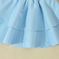 thumbnail image 4 of Odeerbi Infant Girls Spring Fall Outfits Tulle Sleeve Shirt with Tiered Skirt Set College Style Solid Color V-neck Shirt Pleated Skirt Set Infant Clothes Sky Blue, 4 of 7