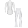 thumbnail image 2 of YiZYiF Men's Latin Ballroom Dance Costume Outfits Rhinestone Shiny Bodysuit with Flared Pants Set White XL, 2 of 7
