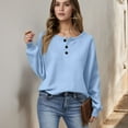 thumbnail image 4 of ASDFVBKG Womens Long Sleeve V Neck Tops Henley Shirts Button Down Solid Casual Pullover Waffle Leisure Fashion Blouse Loose Fit 2025 Fall Tunic Tee Tops Blue XL, 4 of 4