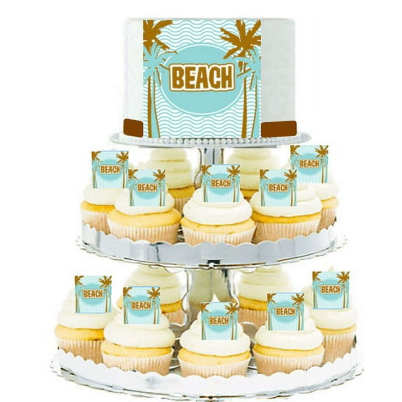 Beach  Edible Photo Toppers  & Edible Cupcake Decoration Kit