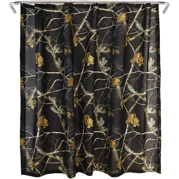 Realtree AP Black Camouflage Shower Curtains 72 x 72 Inch Fabric Hunting Shower Curtains for The