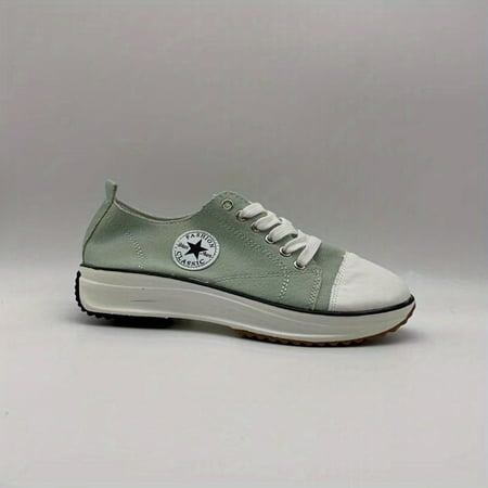 

Women‘s Platform Canvas Shoes Solid Color Round Toe Lace-up Sneakers Casual Low Top Shoes