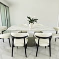 thumbnail image 2 of POVISON 71" Modern Dining Table for 4-6, Rectangular White Glossy Sintered Stone Dining Table with Bronze Carbon Steel Base, 2 of 10