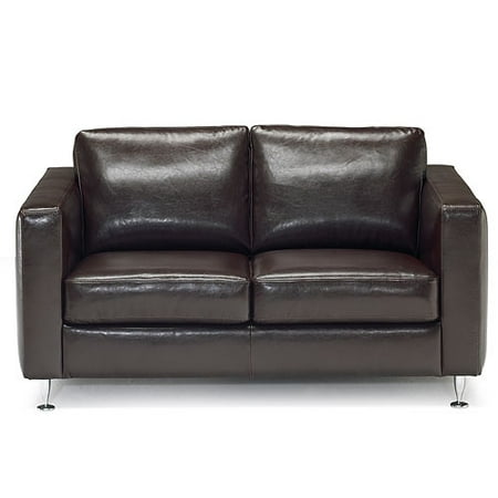 Softaly Florence Leather Loveseat, Dark Chocolate