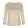 thumbnail image 7 of Idoravan Womens Tshirts V Neck Long Sleeve Tops Tee Solid Color Blouse Women's Satin Socket V-Neck Shirt Commute Long Sleeve Blouses Tops Beige M, 7 of 7