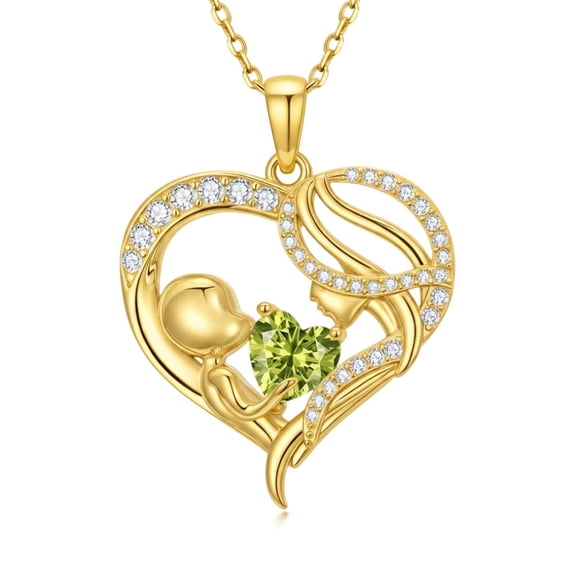 Taioiat Mom Necklace Heart August Birthstone 14K Gold Plated Mama Pendant Necklace Mother's Day Jewelry Gifts for Mom Grandmother Wife