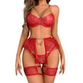 thumbnail image 1 of Gibobby Ropa interior mujer Conjunto de lencería sexy de encaje suave para mujer, ropa interior transparente con aros de encaje floral(Rojo, CH), 1 of 5