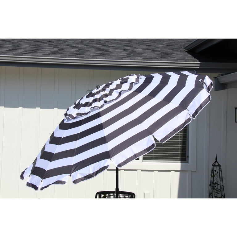 black and white striped patio umbrella walmart Deluxe 8 ft Black and White Stripe Patio & Beach Umbrella with Travel Bag
