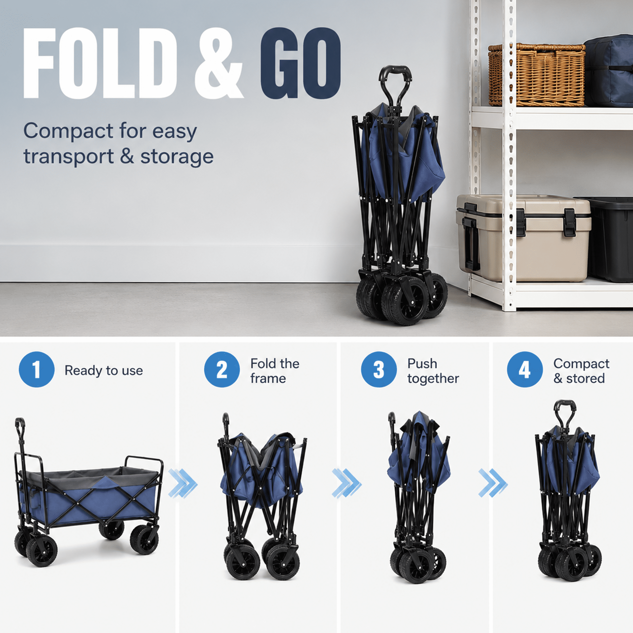 480 lbs Collapsible Wagon with Canopy & Mosquito Net, Heavy Duty Folding Wagon Stroller with 7"x4" All-Terrain Wheels, Cup Holders for Camping, Shopping, Dark Blue
